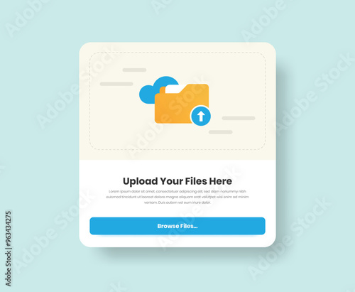 Professional file drag and drop ui design with minimalist cloud folder illustration