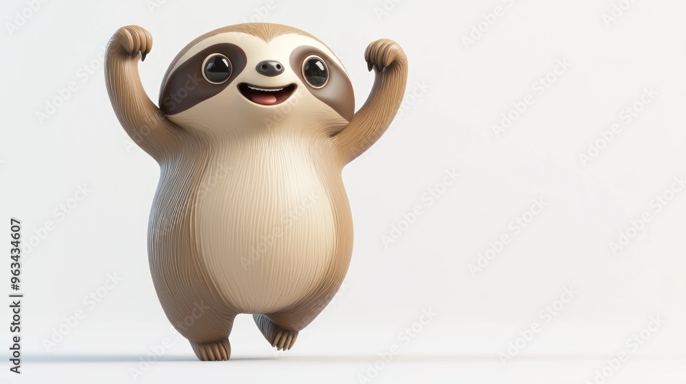 A cheerful cartoon sloth with a big smile, celebrating joyfully. A cheerful cartoon sloth with a big smile, celebrating joyfully.