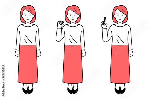 正面を向くカジュアルな女性（全身）　ポーズセット