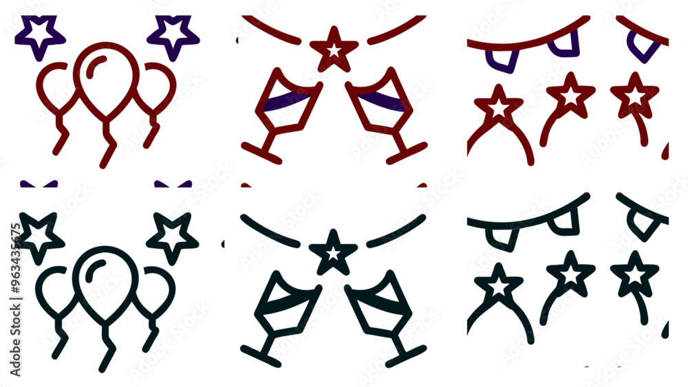 Set of election night party icons. Crimson and navy + black colors
Set of election night party icons. Crimson and navy + black colors