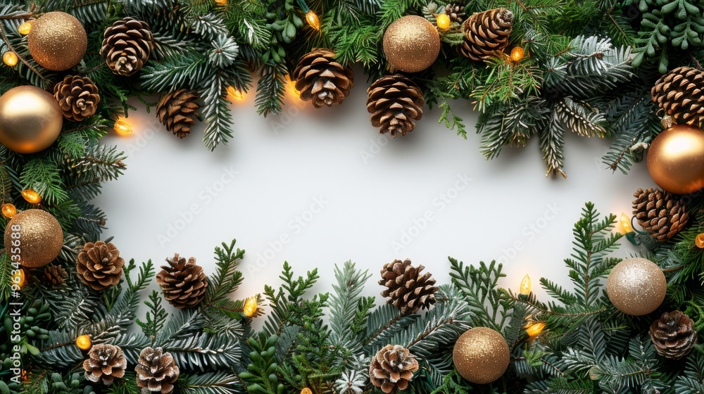 Christmas composition of tree branches and gifts Christmas composition of tree branches and gifts