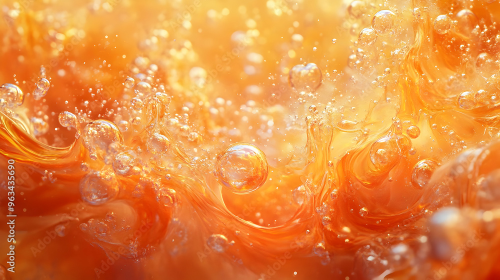 Abstract Background of Golden Orange Liquid Bubbles and Swirls Abstract Background of Golden Orange Liquid Bubbles and Swirls