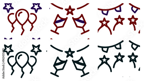 Set of election night party icons. Crimson and navy + black colors 
