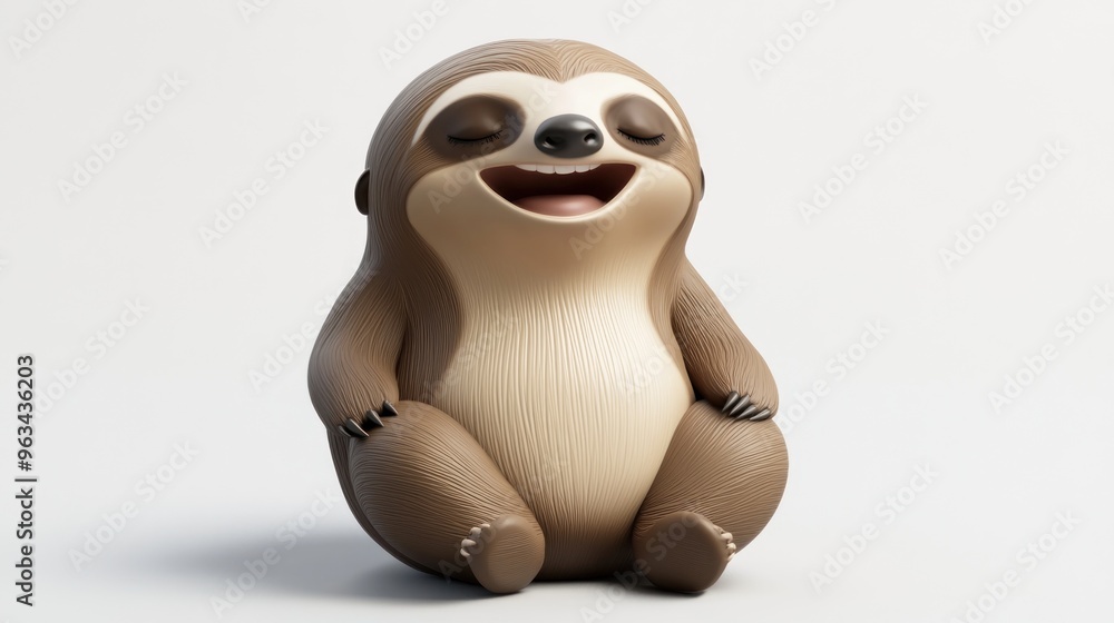 Fototapeta premium A cheerful, cartoonish sloth sitting with a joyful expression.
