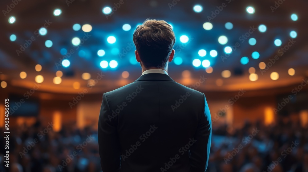 Businessman standing at seminar room in achievement ceremony corporate. Businessman standing at seminar room in achievement ceremony corporate.