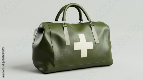 First aid kit with vibrant green lid and white plus symbol set against neutral background to emphasize its clarity and purpose