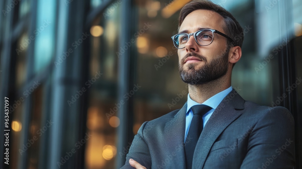 Portrait of businessman standing at front of building corporate, business leader driving growth, defining target audience to success concept. Portrait of businessman standing at front of building corporate, business leader driving growth, defining target audience to success concept.