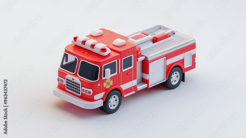 Fototapeta premium A colorful toy fire truck designed for children's play and imagination.