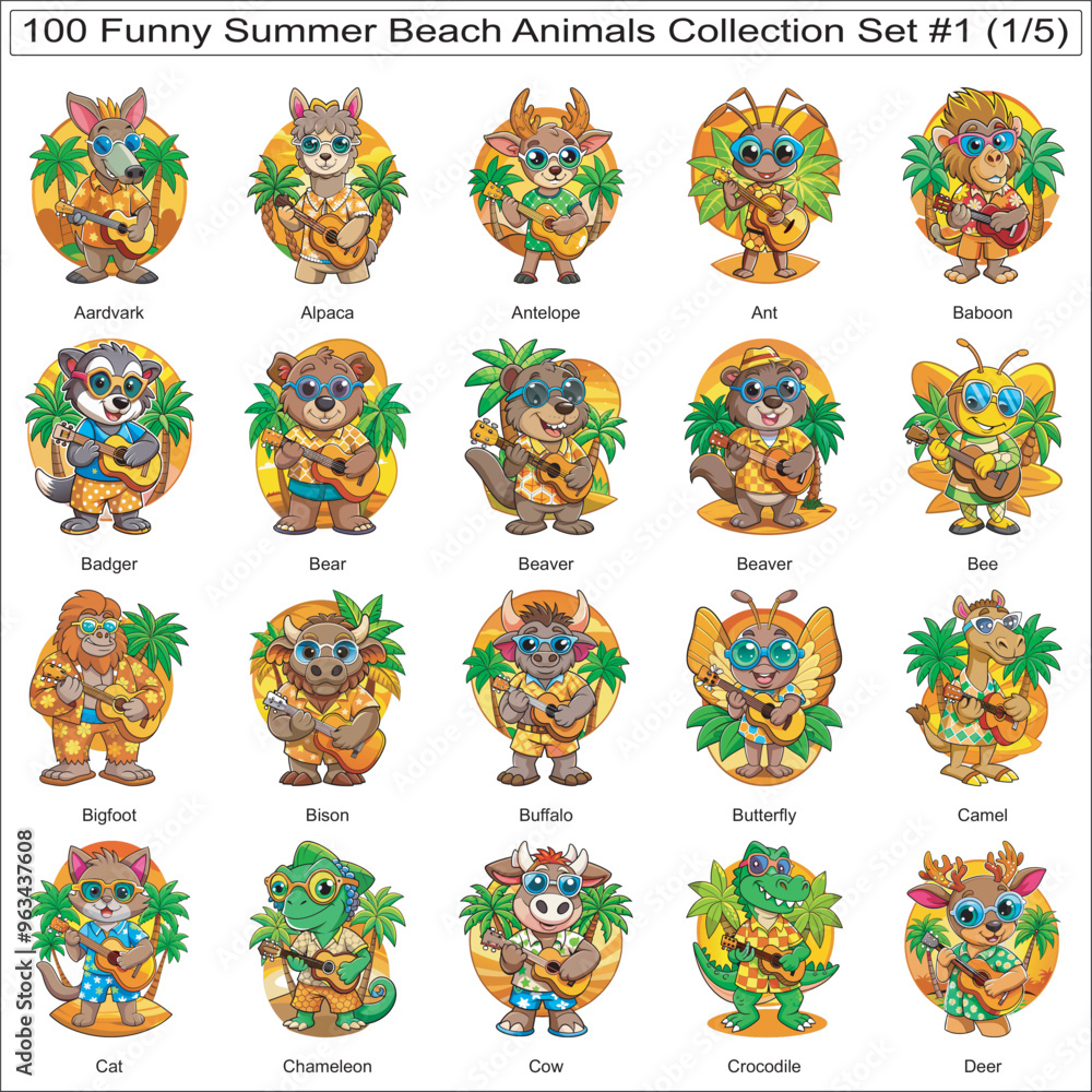 Funny Summer Beach Animals Collection Set of 100 Isolated Animals Part 1 Funny Summer Beach Animals Collection Set of 100 Isolated Animals Part 1