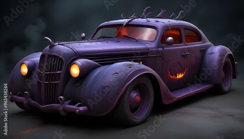 Evil spooky halloween verhicle coach with zombie driver photo