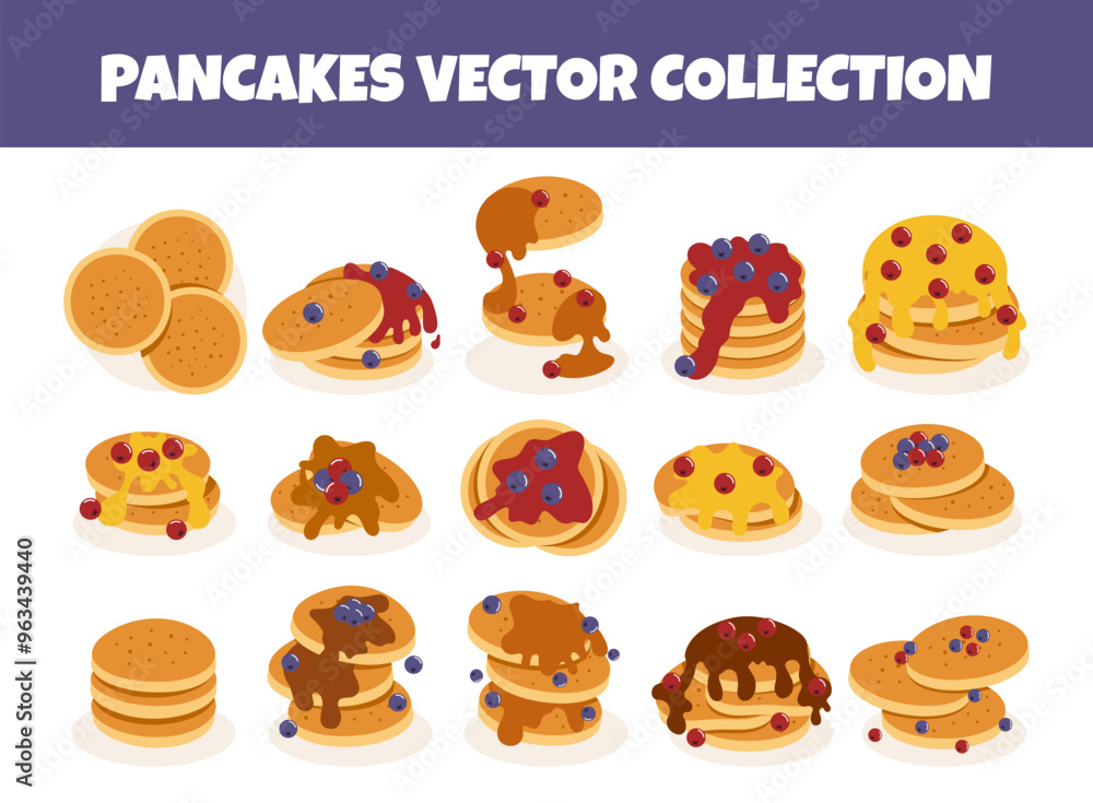 Fototapeta premium Various pancakes vector illustration set