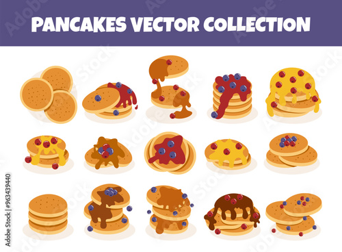 Various pancakes vector illustration set