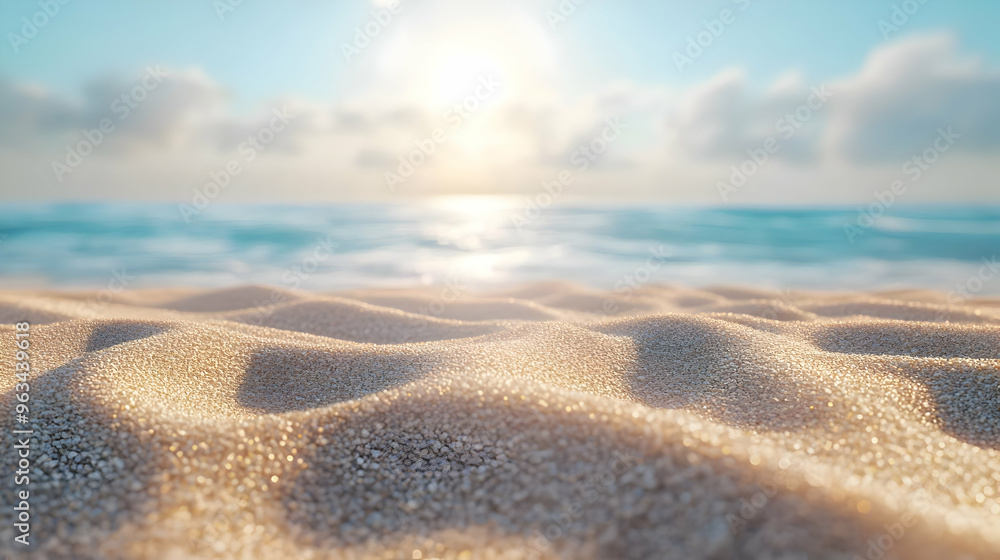 Golden Hour Beach Sand Realistic Image - Tranquil Seascape Golden Hour Beach Sand Realistic Image - Tranquil Seascape
