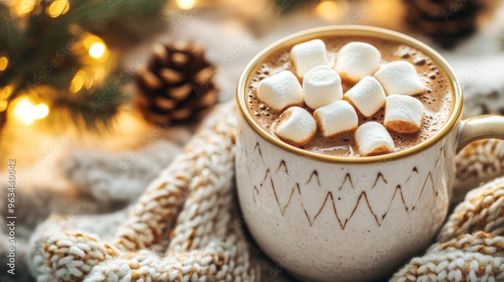 A mug of hot chocolate with marshmallows on top A mug of hot chocolate with marshmallows on top