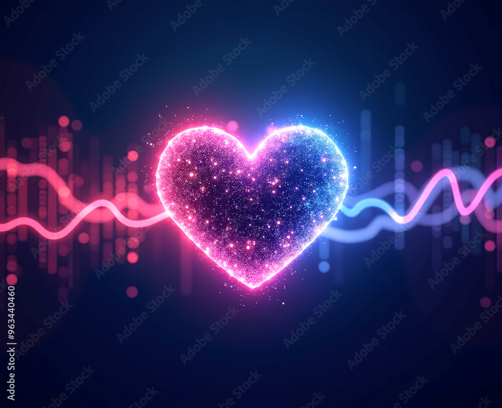 neon heart with a cardiogram of the heart neon heart with a cardiogram of the heart