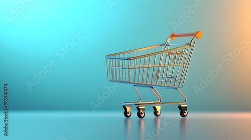 Cart with Tilted Perspective
A shopping cart angled slightly forward, giving a dynamic, tilted perspective. The plain background is softly lit, focusing attention on the cart's structure. photo