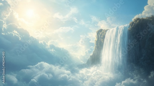 Waterfall in the clouds, a breathtaking sight.