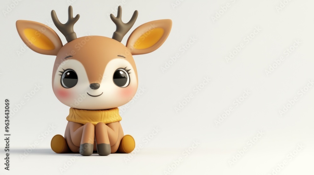 A cute cartoon deer character sitting with a friendly expression, wearing a cozy scarf. A cute cartoon deer character sitting with a friendly expression, wearing a cozy scarf.