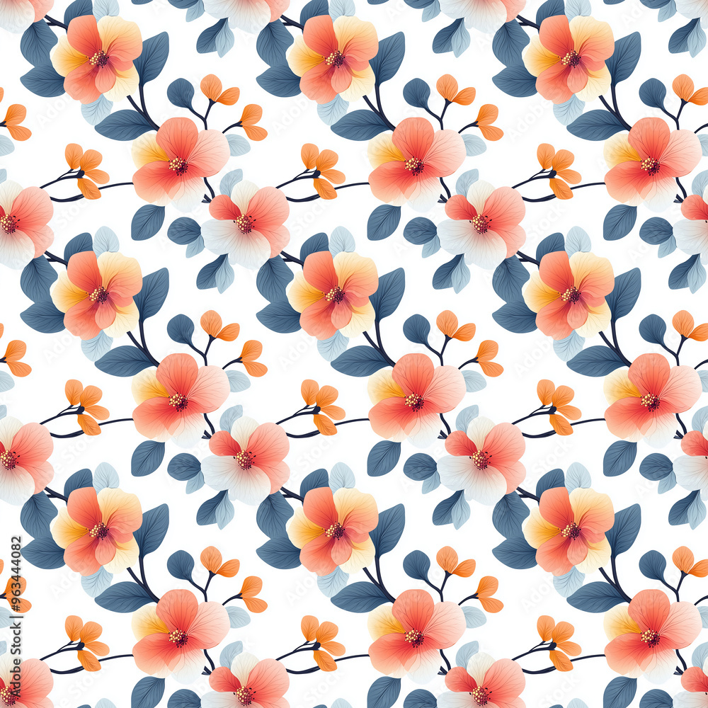 Vibrant Floral Pattern in Peach and Blue Hues Vibrant Floral Pattern in Peach and Blue Hues