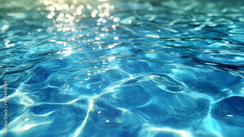 Obraz na płótnie Sparkling Blue Water Background - Abstract with Light Reflections w salonie