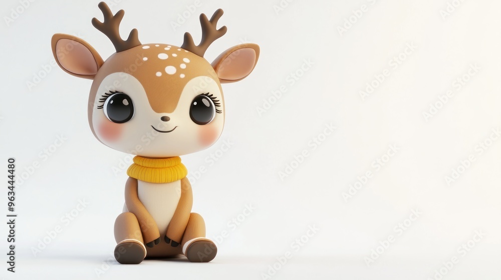 A cute cartoon deer character with antlers and a yellow scarf, designed for playful appeal. A cute cartoon deer character with antlers and a yellow scarf, designed for playful appeal.