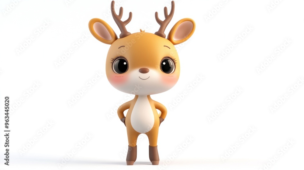 A cute cartoon deer character with antlers, smiling and standing confidently. A cute cartoon deer character with antlers, smiling and standing confidently.