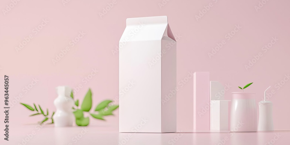 Floating blank milk carton, 3D render, minimalistic design, realistic texture, isolated on a neutral background, packaging concept Floating blank milk carton, 3D render, minimalistic design, realistic texture, isolated on a neutral background, packaging concept