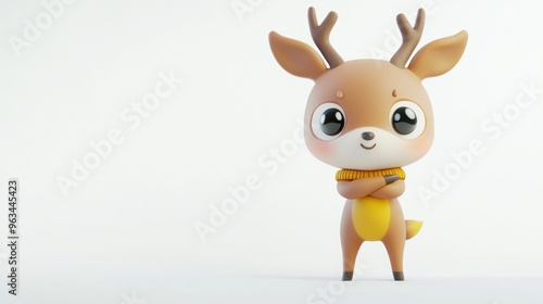 A cute cartoon deer character with antlers, wearing a sweater and posing confidently.