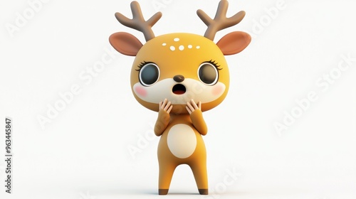 A cute cartoon deer character with large eyes and antlers, expressing surprise. photo