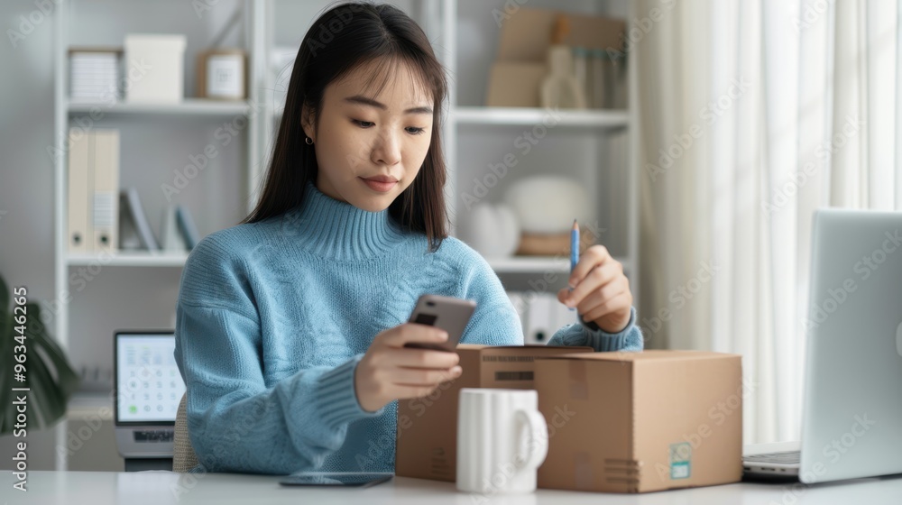 The Woman with Package Smartphone The Woman with Package Smartphone