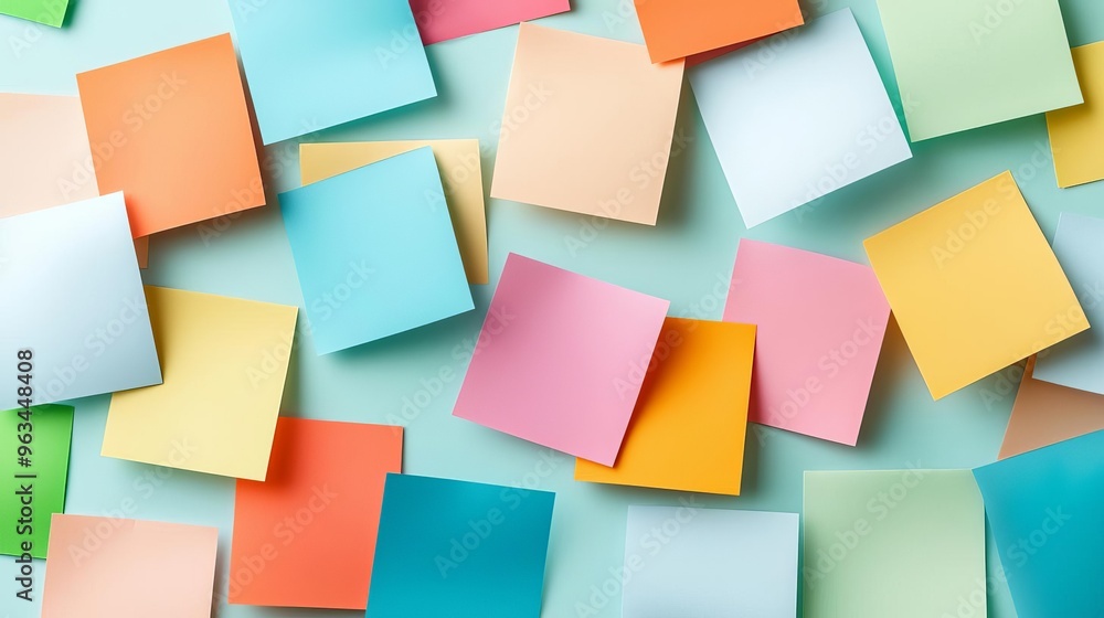 Sticky notes arranged in a gradient pattern, vibrant colors, aesthetic design, visual appeal Sticky notes arranged in a gradient pattern, vibrant colors, aesthetic design, visual appeal