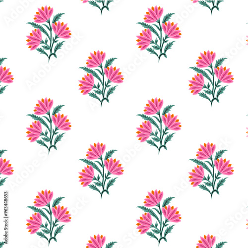 Indian boti seamless pattern with flowers