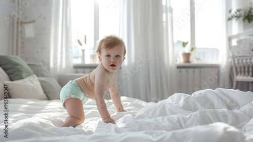 The Baby Crawling on Bed