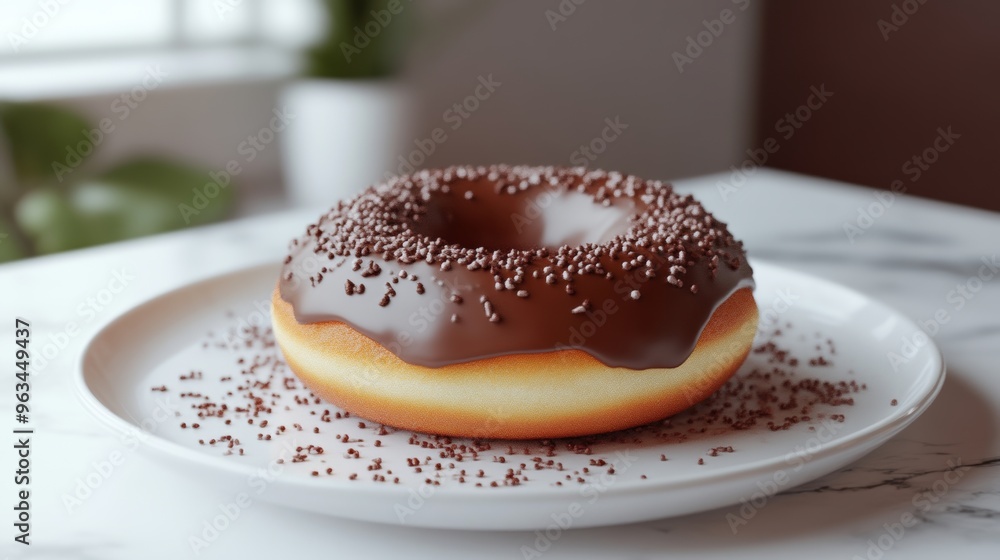 Chocolate donut with sprinkles on a marble
