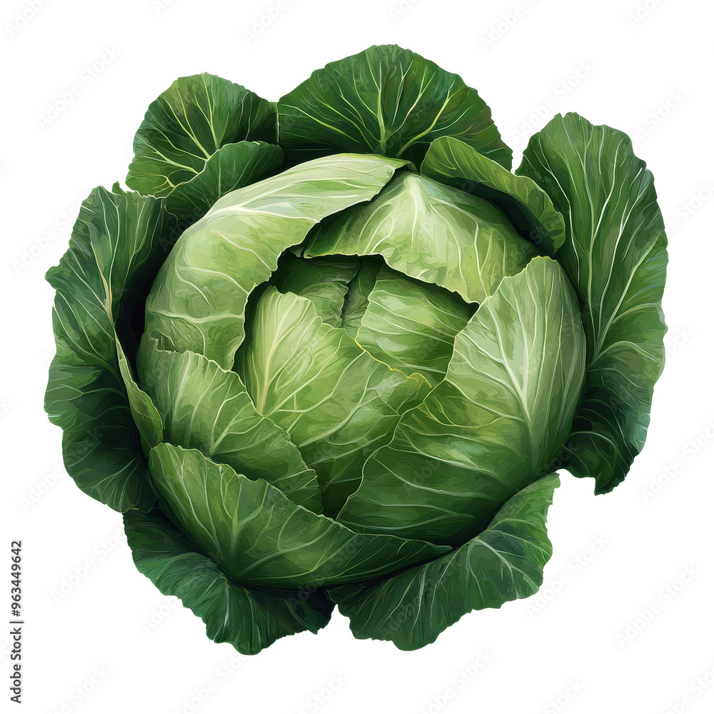 A large green cabbage with a white background. The cabbage is the main focus of the image and it is fresh and healthy A large green cabbage with a white background. The cabbage is the main focus of the image and it is fresh and healthy