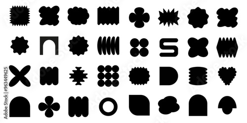 Set y2k geometric shape. Brutalism shapes, minimalist geometric elements, abstract forms.
