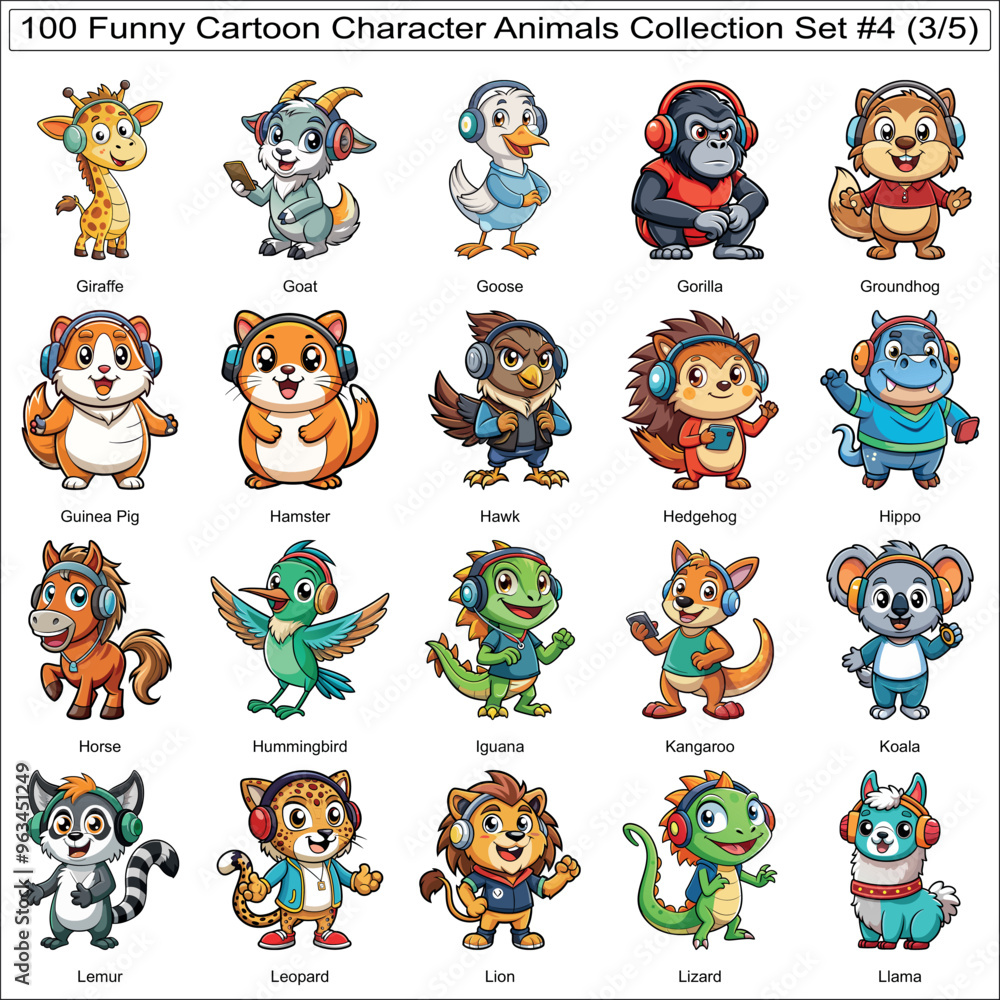 Funny Cartoon Character Animals Collection Set of 100 Isolated Animals Part 3 Funny Cartoon Character Animals Collection Set of 100 Isolated Animals Part 3