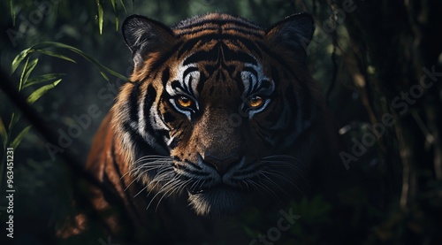 Closeup of a Tiger s Face in the Jungle photo