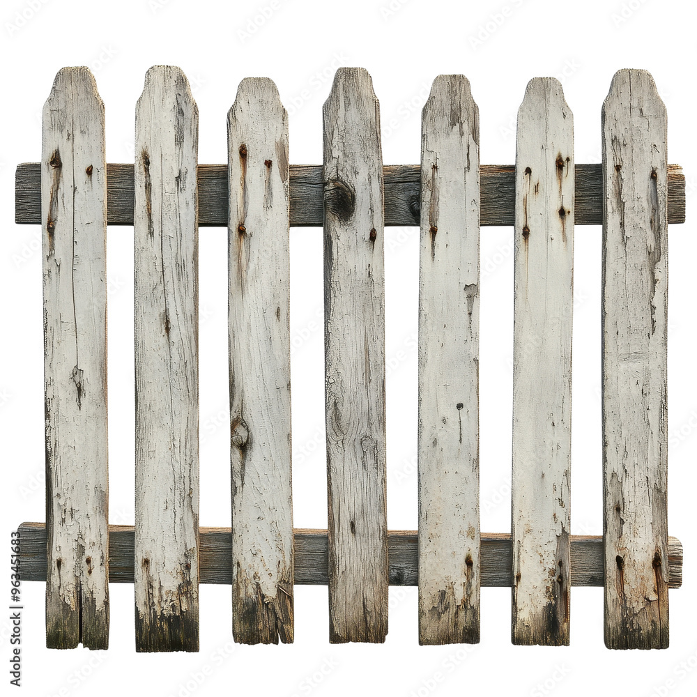 A white picket fence with a lot of rust and dirt on it. The fence is old and worn, but it still stands strong A white picket fence with a lot of rust and dirt on it. The fence is old and worn, but it still stands strong