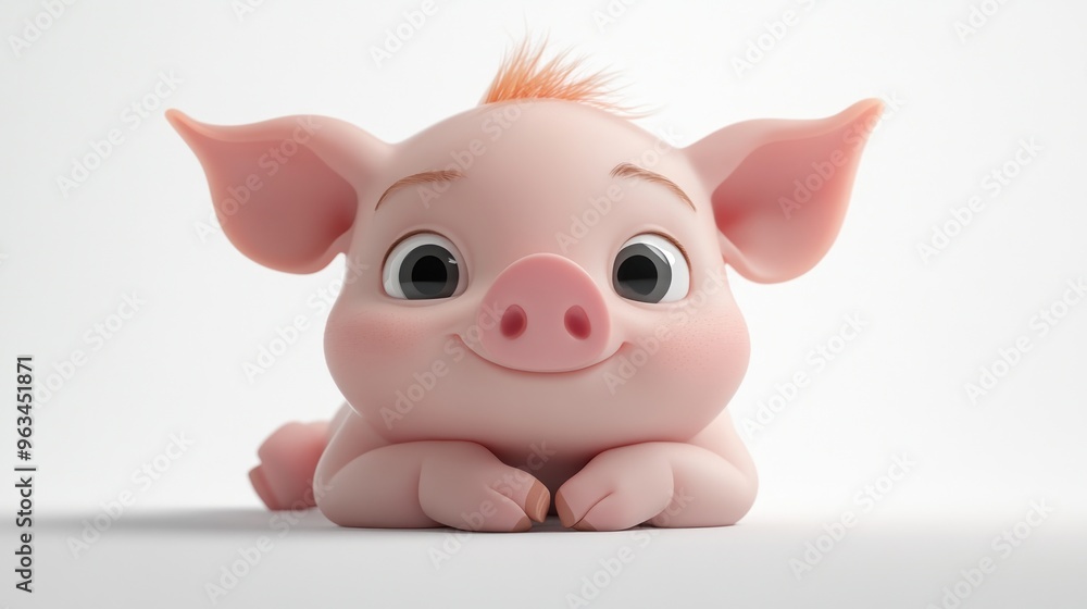 A cute cartoon piglet lying down, smiling playfully at the viewer. A cute cartoon piglet lying down, smiling playfully at the viewer.