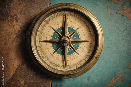 Vintage brass compass with weathered patina photo