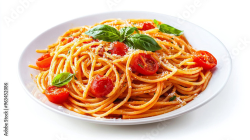 Freshly cooked Italian spaghetti on a white background