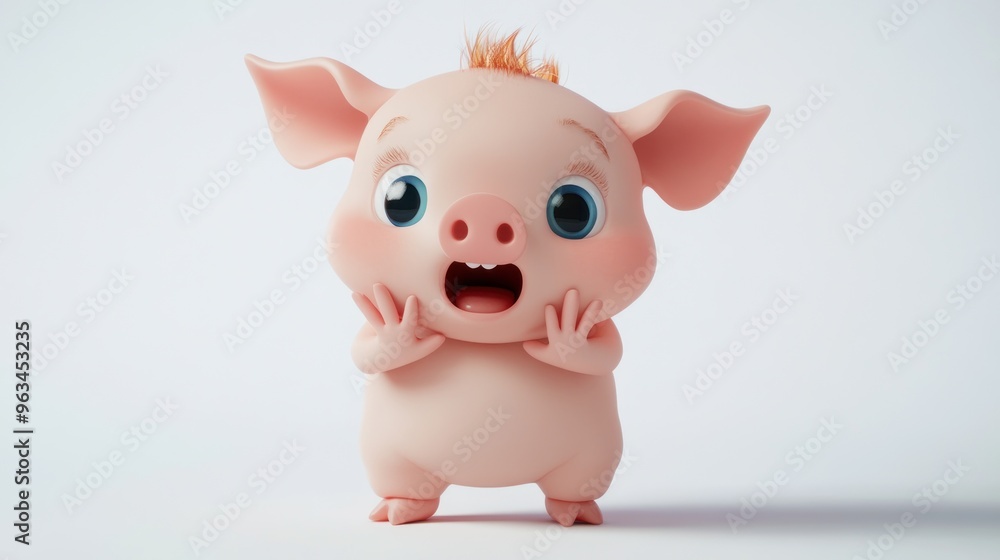 A cute cartoon piglet with big eyes and a surprised expression, conveying joy and playfulness. A cute cartoon piglet with big eyes and a surprised expression, conveying joy and playfulness.