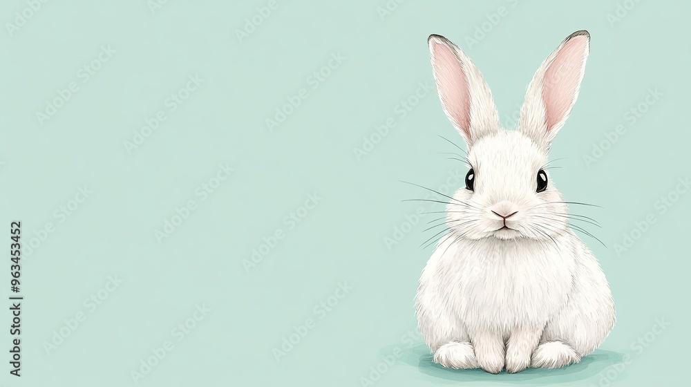 Obraz premium Cute Cartoon Rabbit on Mint Background - Easter Greeting Card