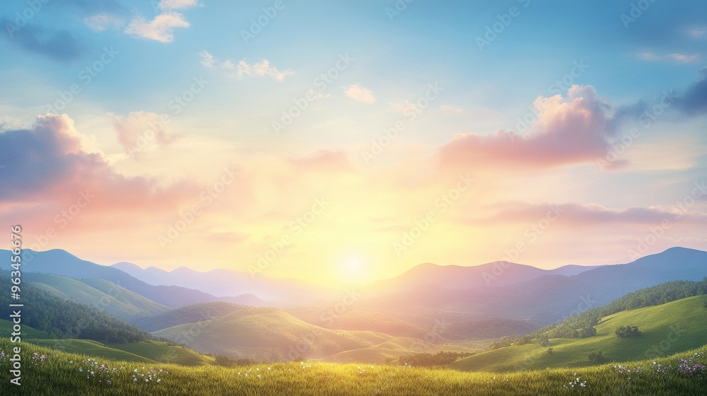 Fototapeta premium Bright sunrise over rolling hills