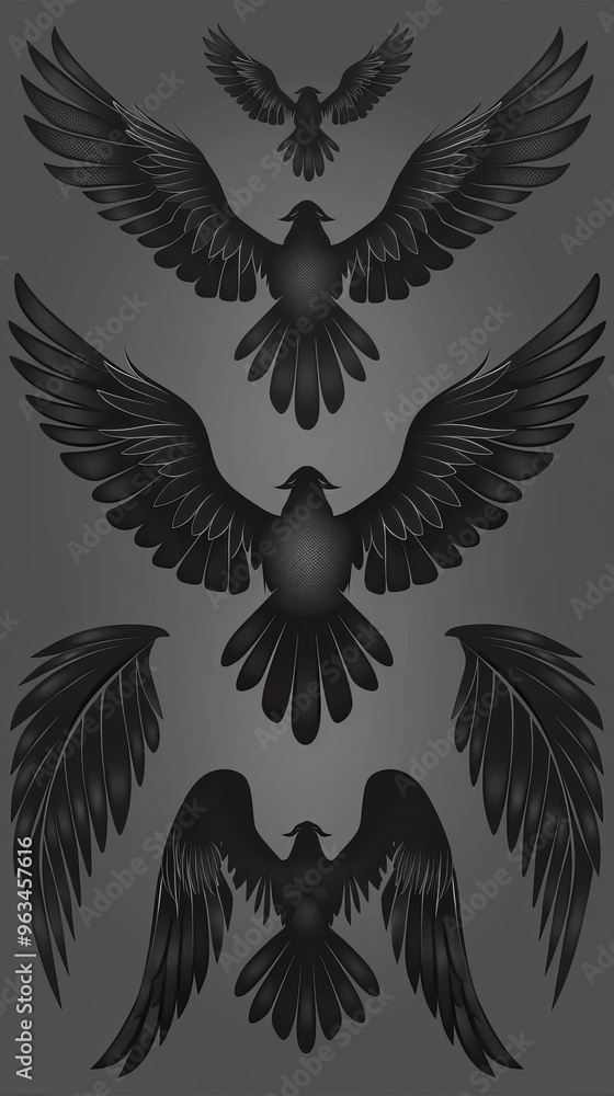 Fototapeta premium Set of black wings icons. Wings badges. Collection wings badges. Vector illustration