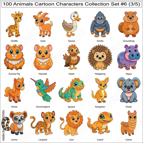 Animals Cartoon Characters Collection Set of 100 Isolated Animals Part 3