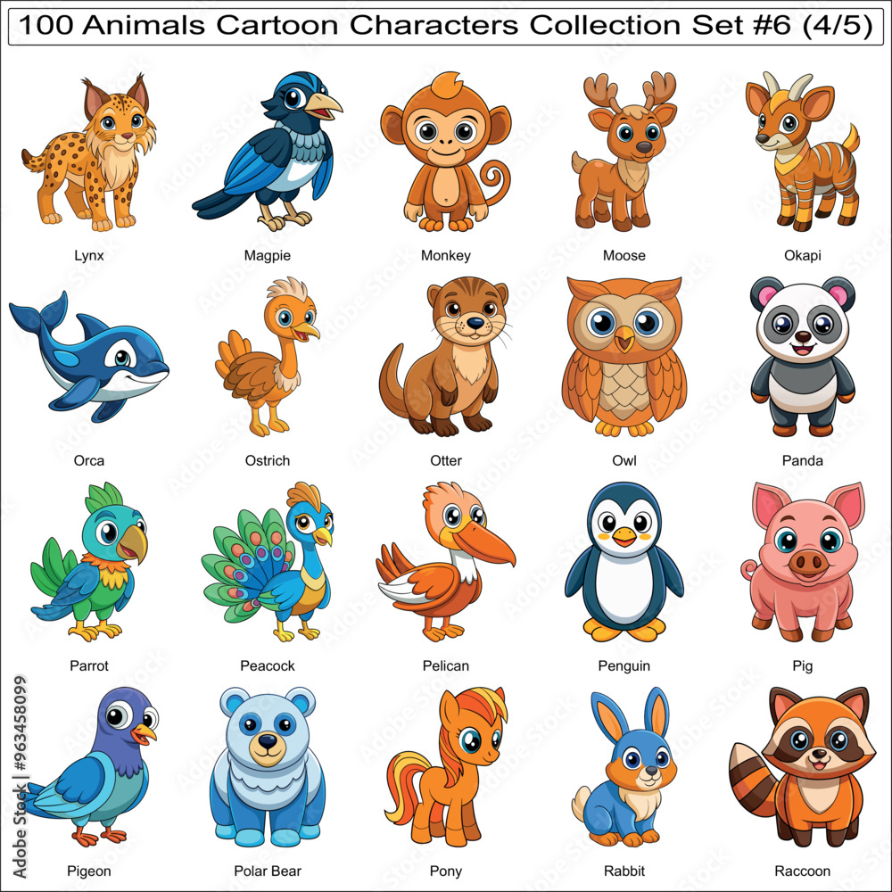 Obraz premium Animals Cartoon Characters Collection Set of 100 Isolated Animals Part 4
