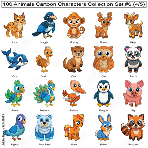 Animals Cartoon Characters Collection Set of 100 Isolated Animals Part 4