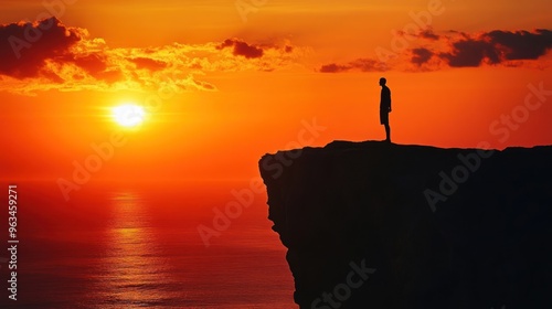 Silhouette of a Person on a Cliff During Sunset